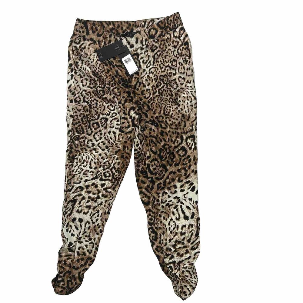 Nwt Guess Womens Size Small Leopard Cheetah Print Brown Pant Skinny Ruched NEW